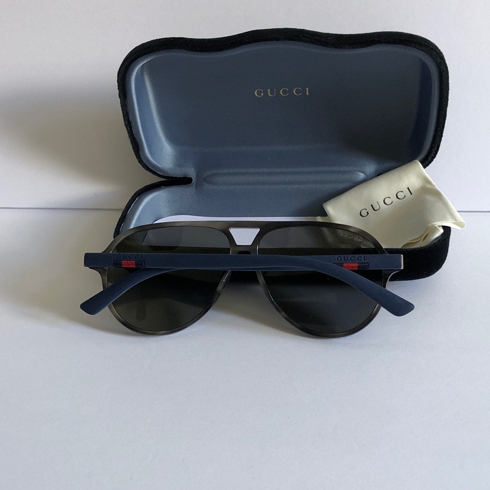 New Authentic Gucci GG0423s 010 Blue-Gray Gradient Aviator Sunglasses - Picture 12 of 15